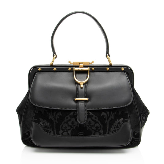 Gucci Leather Velvet Stirrup Top Handle