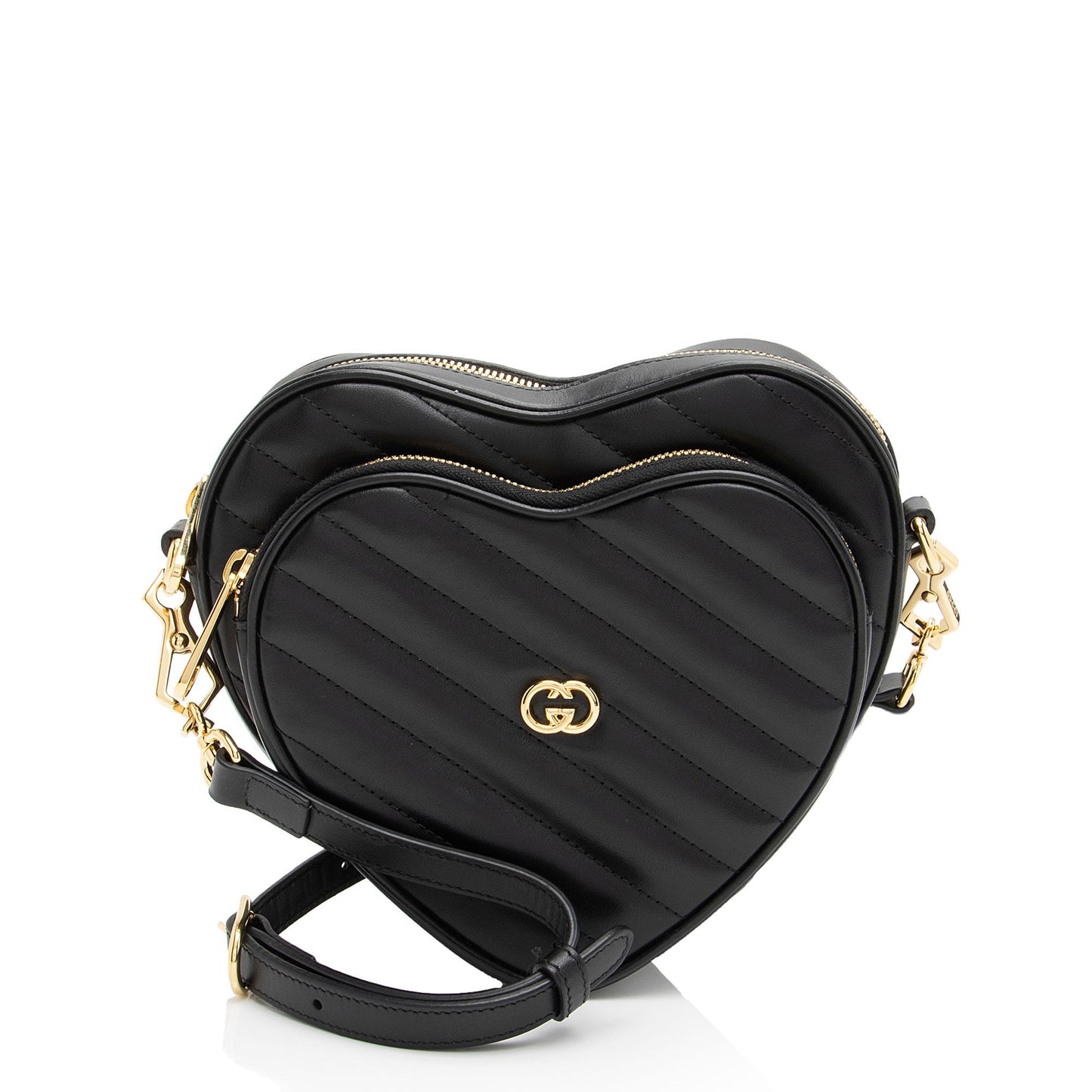 Gucci Matelasse Leather Interlocking G Heart Mini Shoulder Bag (SHF-j5rydx)