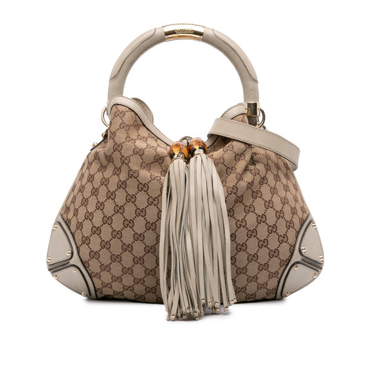 Gucci Medium GG Canvas Bamboo Indy Hobo