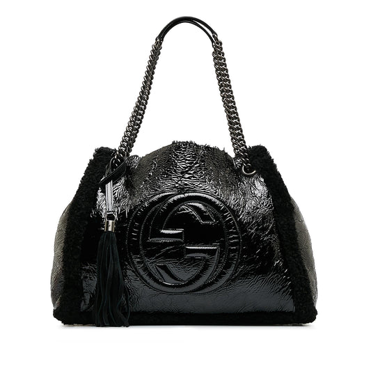 Gucci Medium Patent Shearling Soho Chain Tote (SHG-dATtOX)