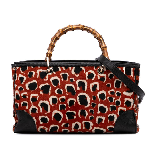 Gucci Medium Pony Hair Bamboo Shopper Satchel