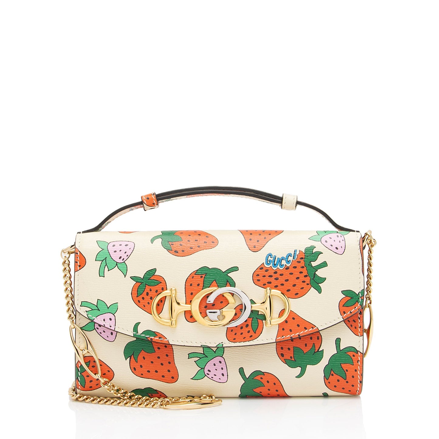 Gucci Printed Leather Strawberry Zumi Mini Shoulder Bag (SHF-Se6JXX)