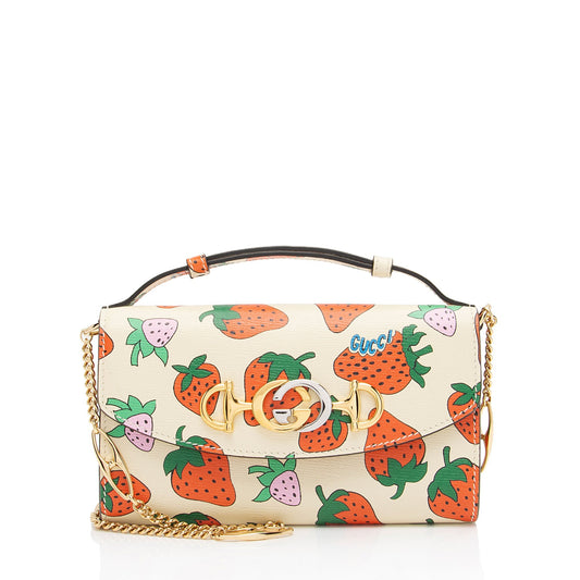 Gucci Printed Leather Strawberry Zumi Mini Shoulder Bag (SHF-Se6JXX)