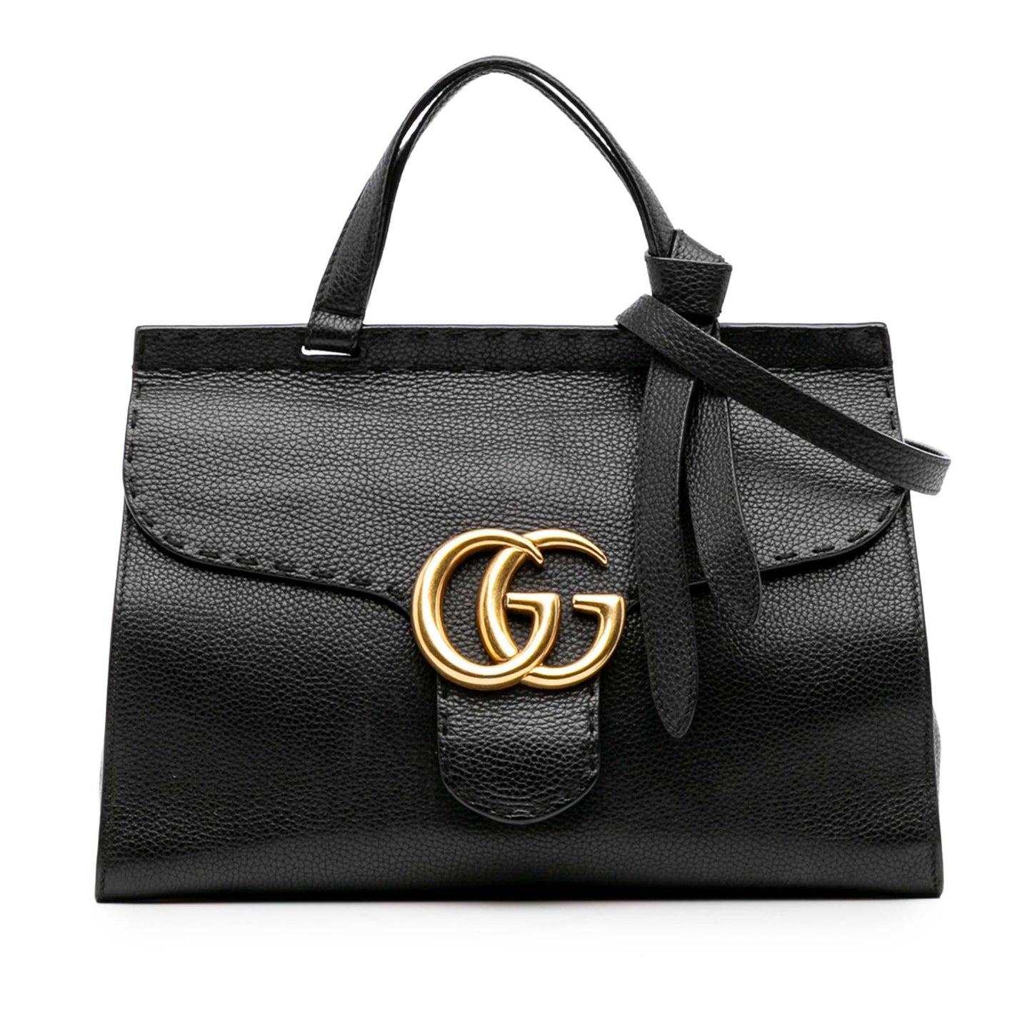 Gucci Small GG Marmont Grained Calfskin Top Handle Satchel