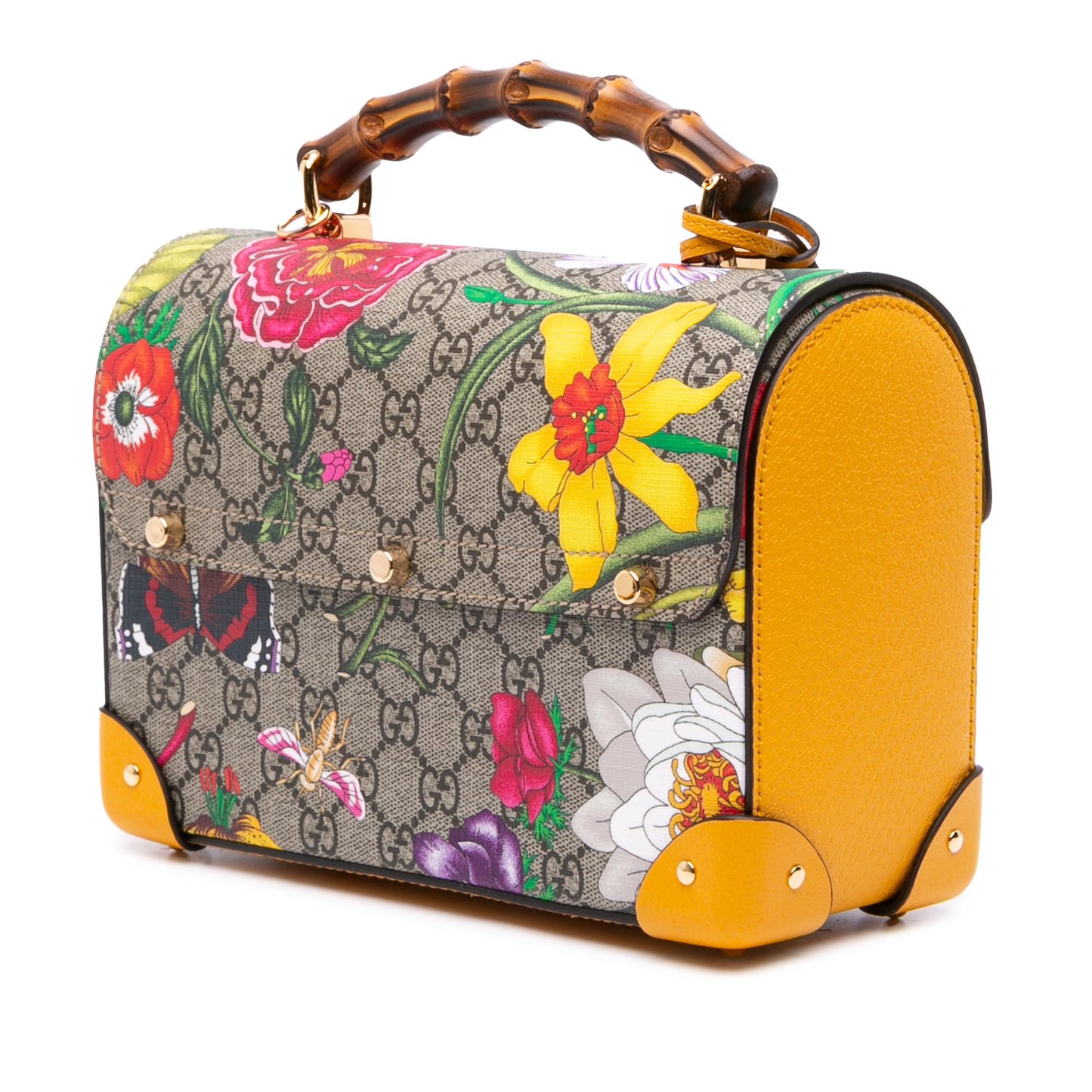 Gucci Small GG Supreme Flora Bamboo Padlock Satchel