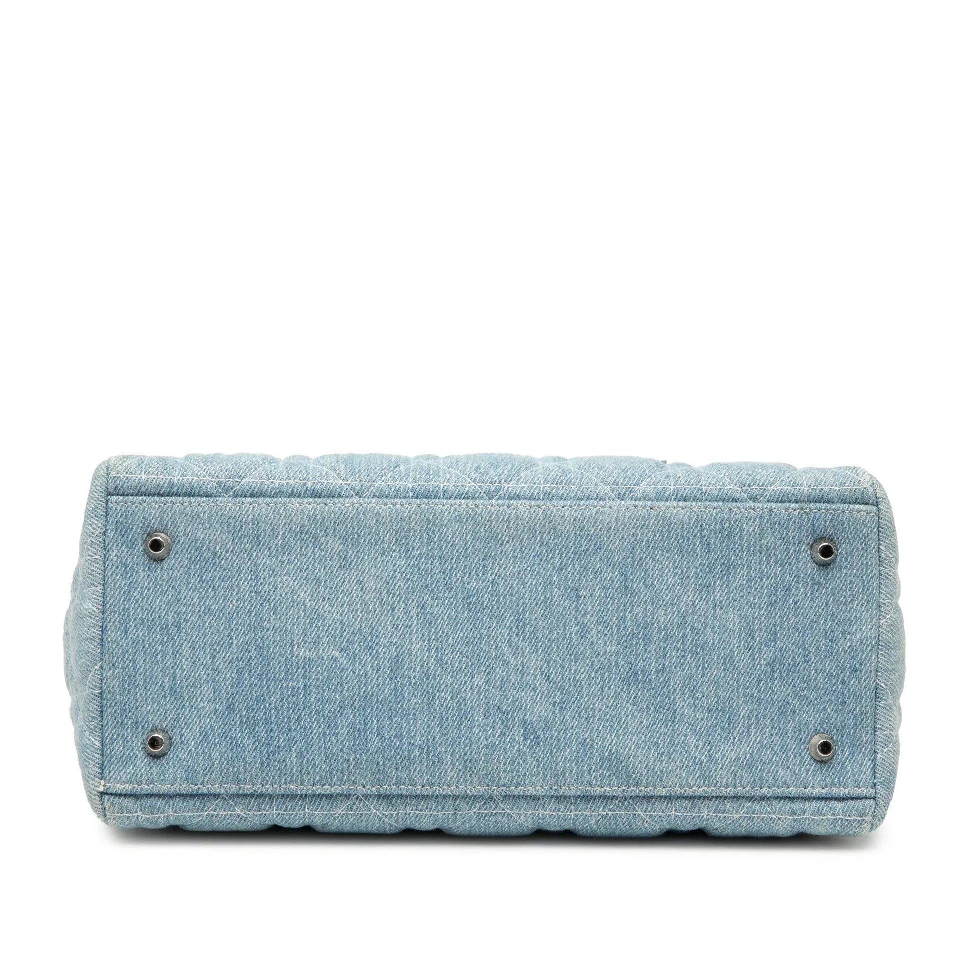 Blue Dior Medium Denim Cannage Acrylic Handles Lady Dior Satchel