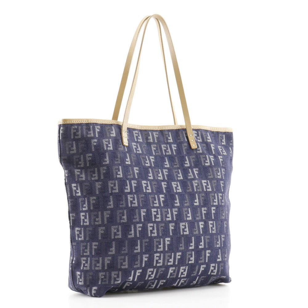 FENDI Handbag Denim, Leather Navy blue Tote Bag Zucchino Women