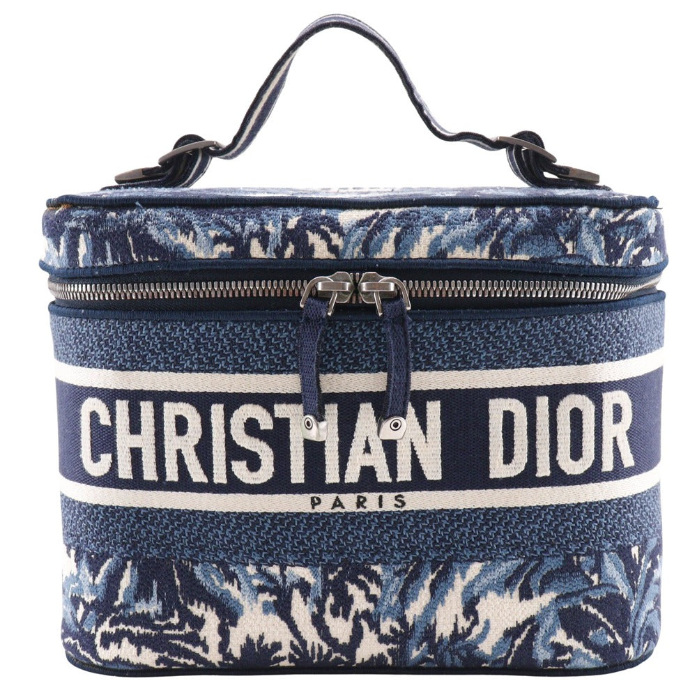 Dior Handbag canvas Red / white Embroidery Palms Travel Vanity Women