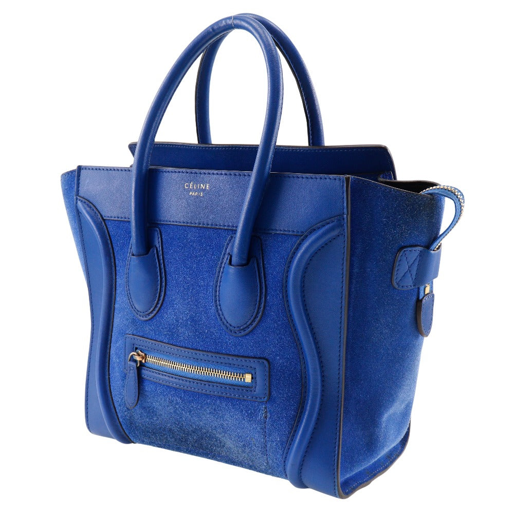 CELINE Handbag Suede, Calfskin blue Luggage micro Women