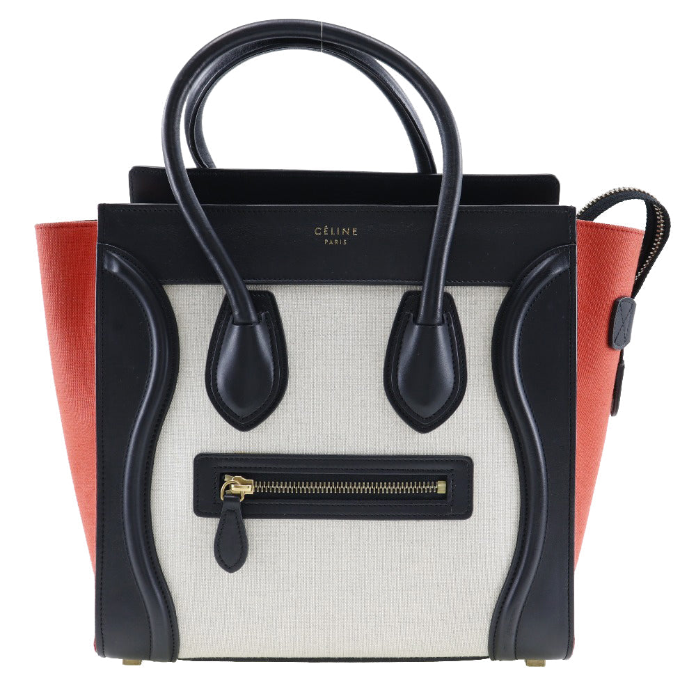 CELINE Handbag Calfskin, Canvas black Tricolor Micro shopper Luggage Women