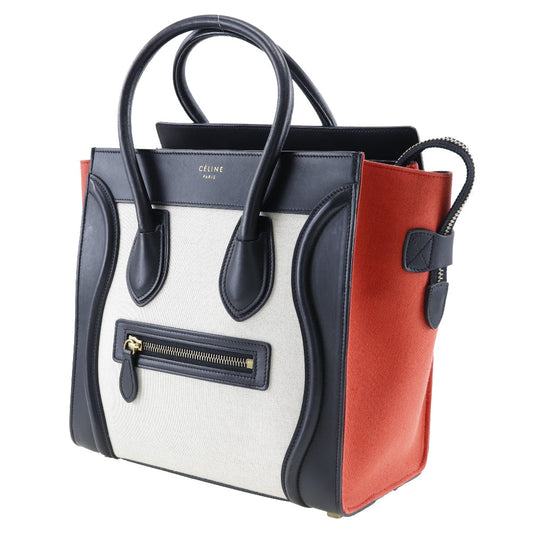 CELINE Handbag Calfskin, Canvas black Tricolor Micro shopper Luggage Women
