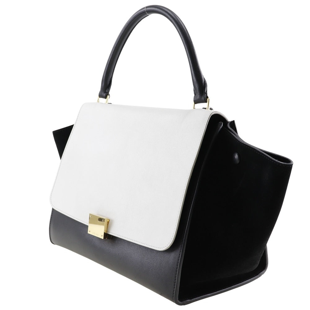 CELINE Handbag Calfskin, suede Black / white medium Trapeze Women