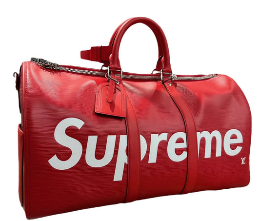 Louis Vuitton x Supreme Keepall Bandouliere Size 45 Red Epi Leather Supreme