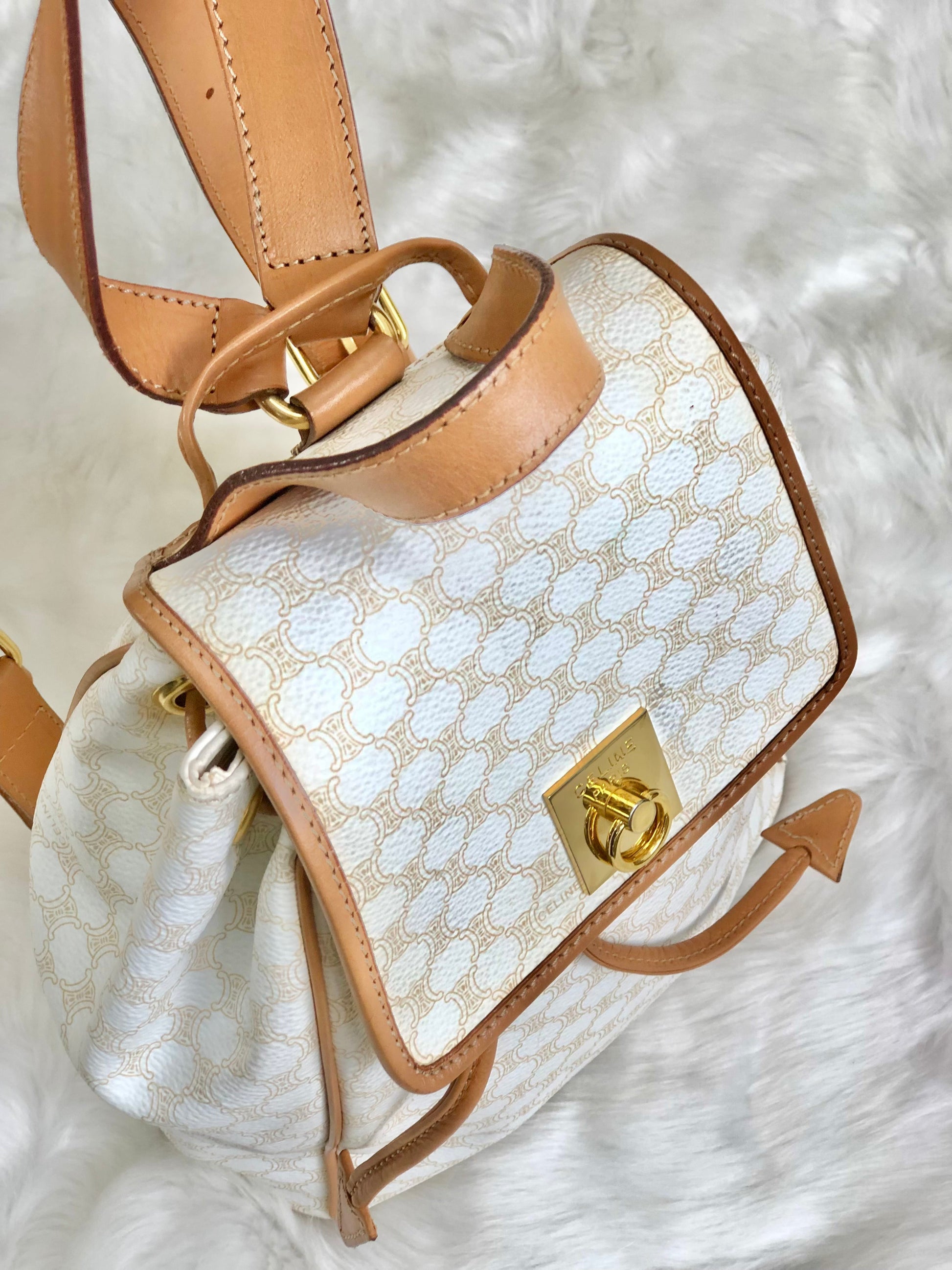 CELINE Macadam Gancini Backpack White Old Celine g252jj