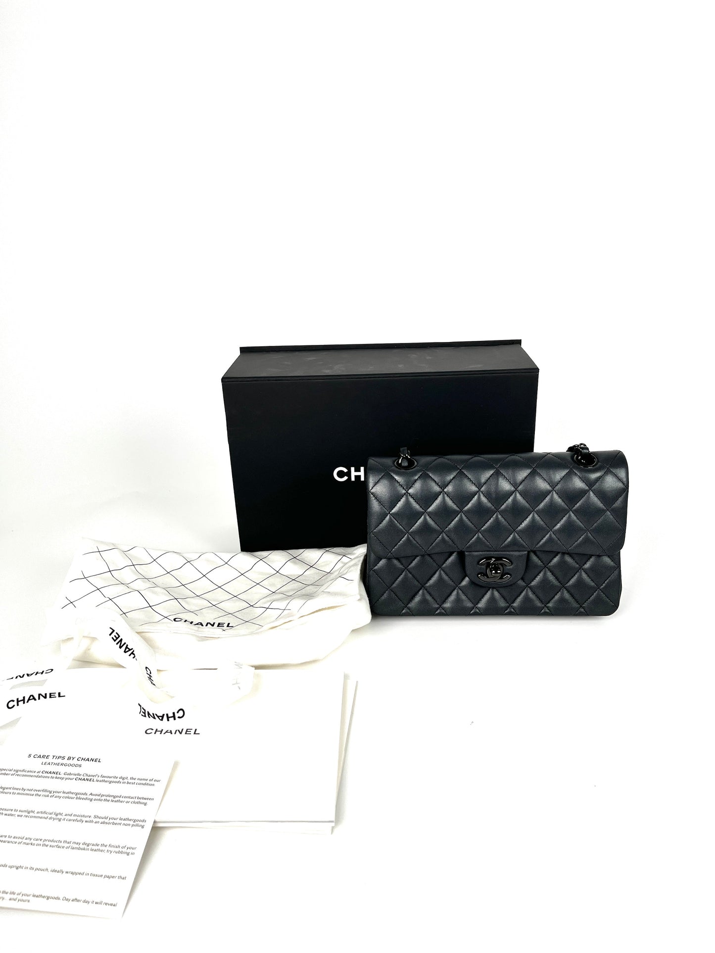 Chanel Charcoal So Black Lambskin Small Shoulder Bag - Rovelle Bags