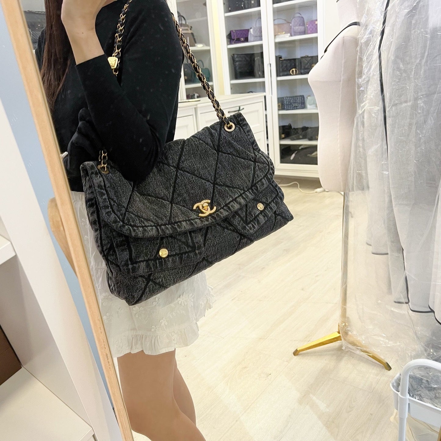 Chanel Maxi Flapbag in Black Washed Flap Bag - Rovelle Bags
