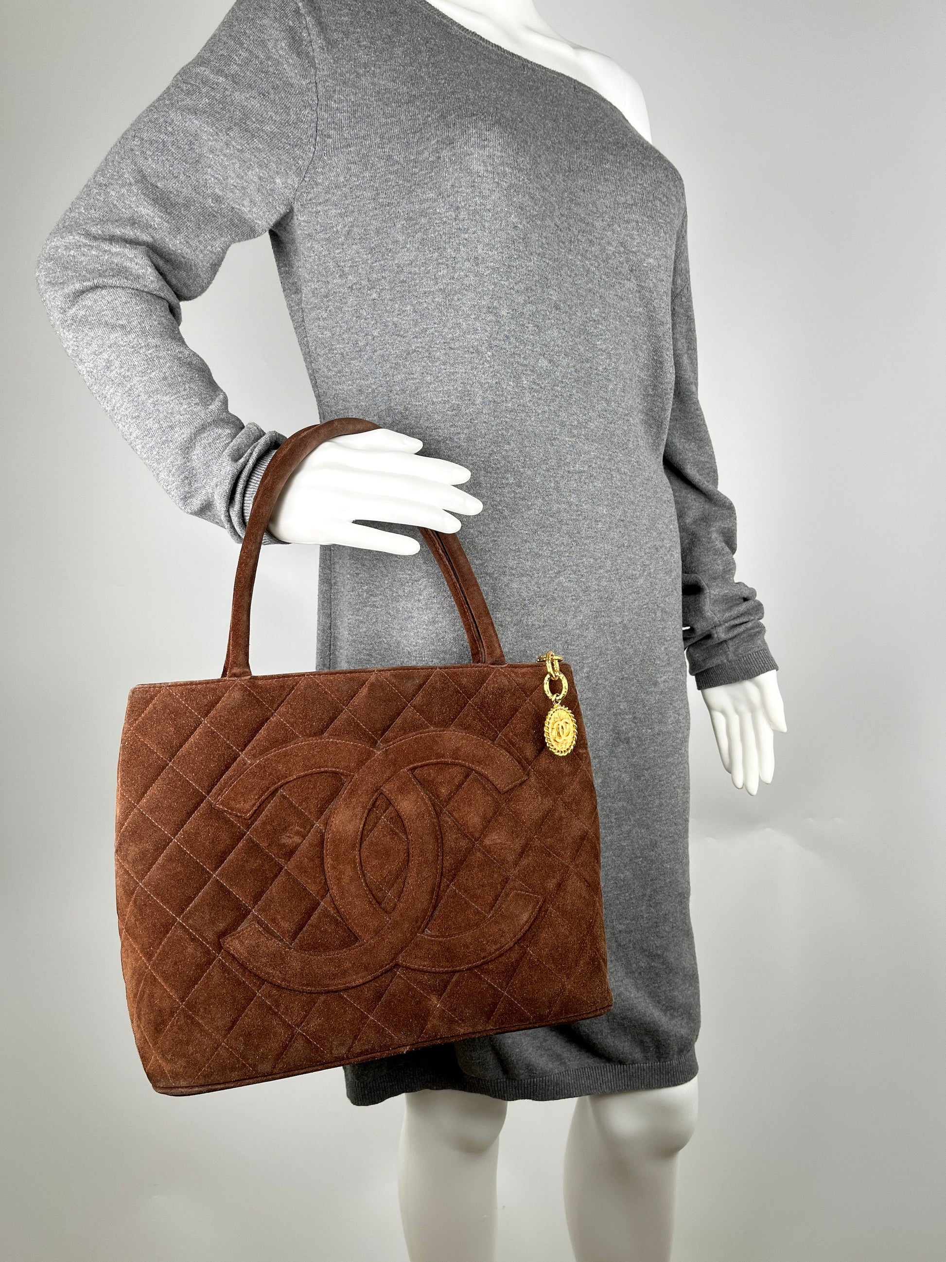 Chanel Timeless CC Medallion Suede Brown Tote Bag - Rovelle Bags