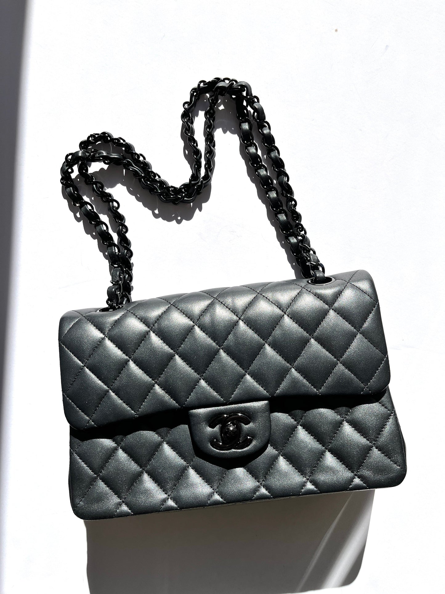 Chanel Charcoal So Black Lambskin Small Shoulder Bag - Rovelle Bags
