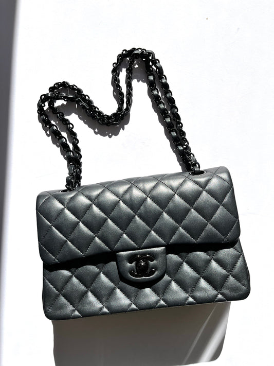 Chanel Charcoal So Black Lambskin Small Shoulder Bag - Rovelle Bags