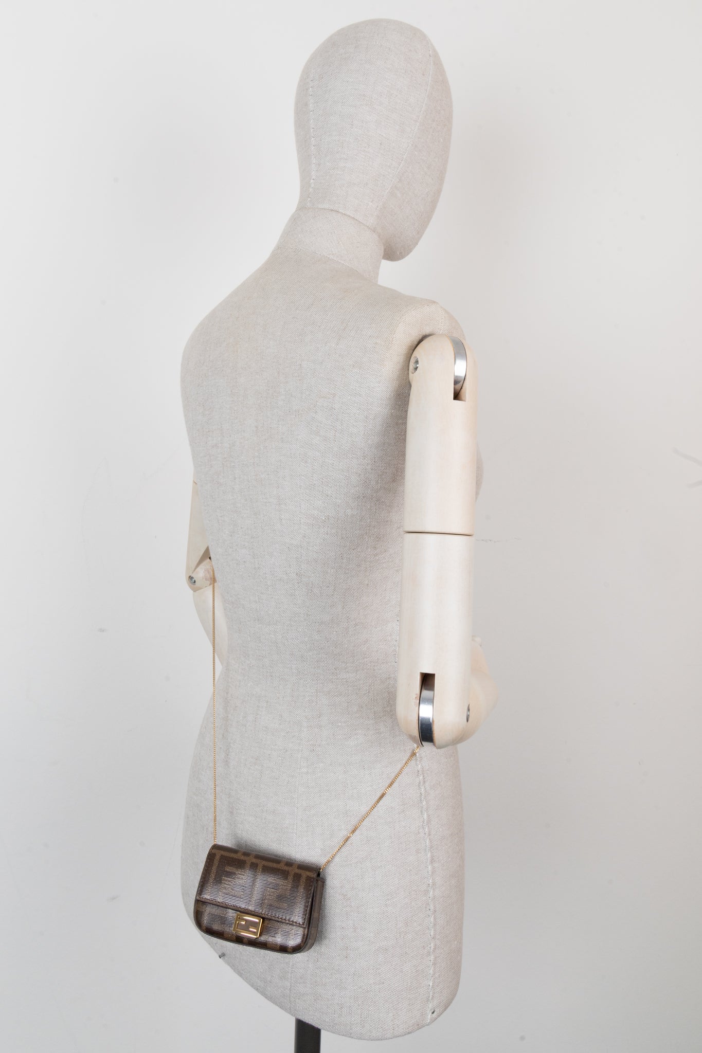 FENDI Chain Baguette Charm Bag Zucca Coated Canvas