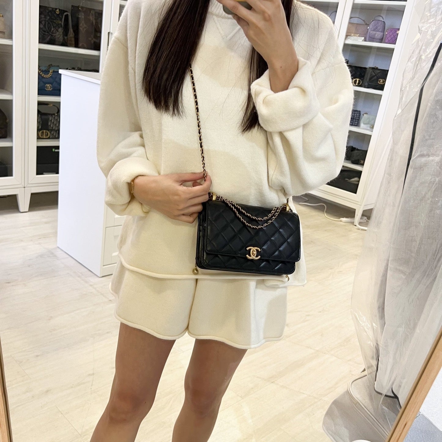 Chanel 24C Double Pearl Adjustable Chain Crossbody Bag - Rovelle Bags