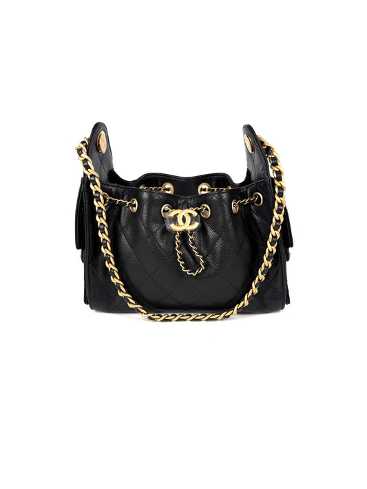 Chanel 25 Mini Black Quilted Caviar Shoulder Bag - Rovelle Bags