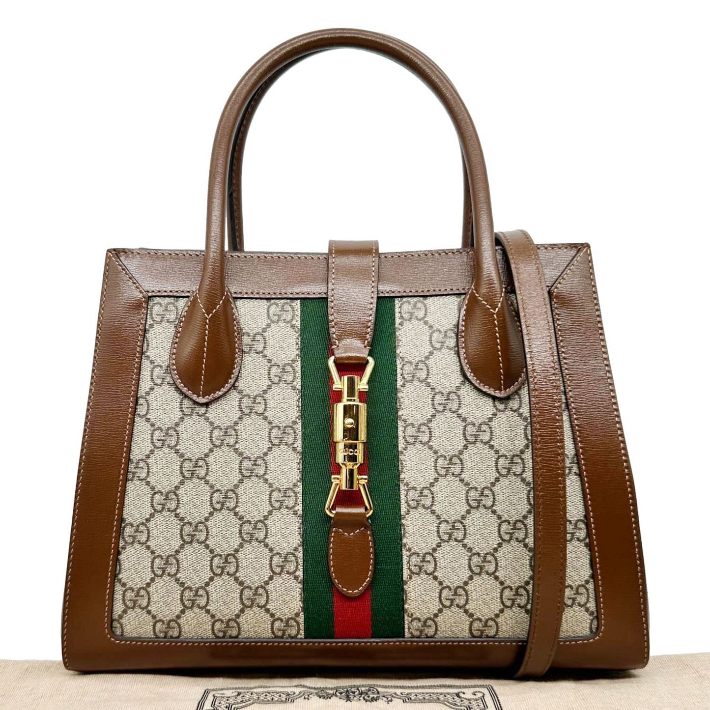 GUCCI Jackie 1961 Medium Web GG Supreme Canvas Tote Bag Beige 649016
