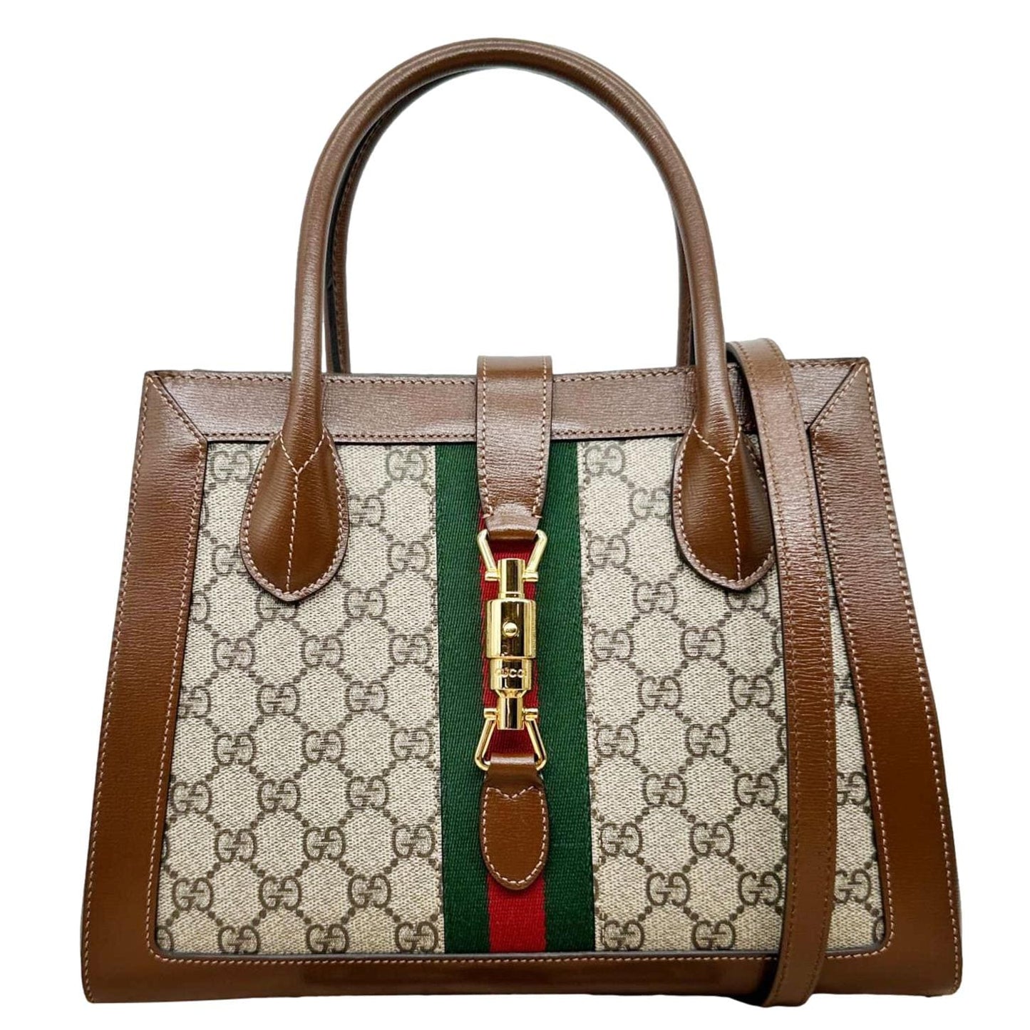 GUCCI Jackie 1961 Medium Web GG Supreme Canvas Tote Bag Beige 649016