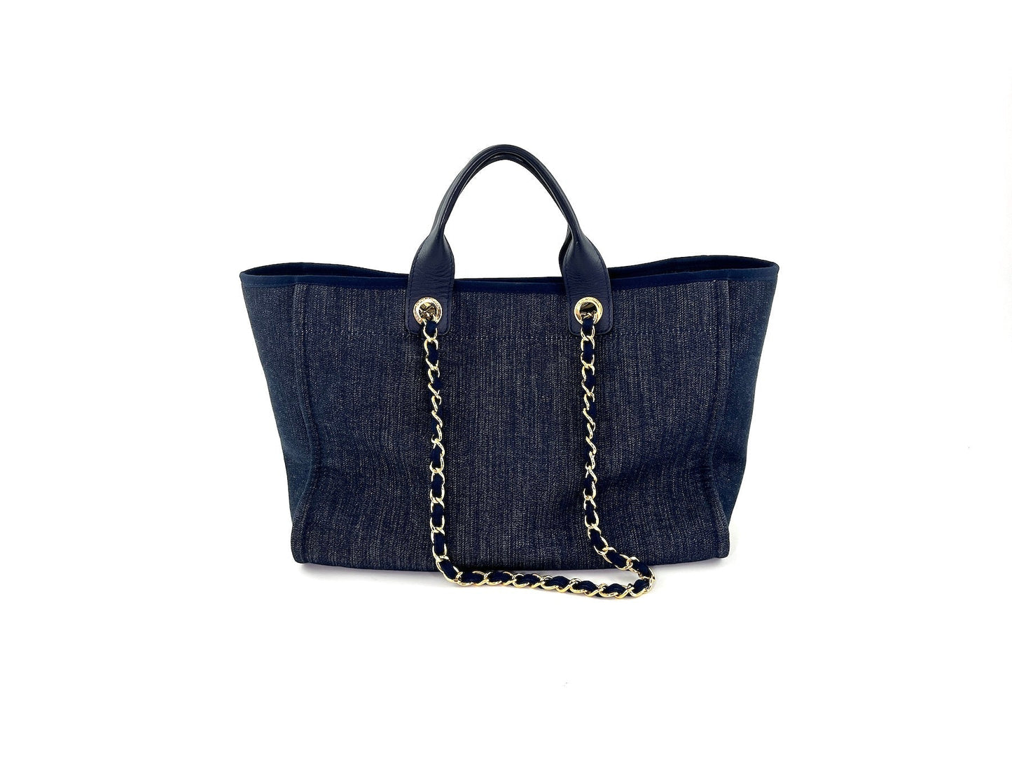Chanel Deauville Medium Navy Shopping Tote Tote Bag - Rovelle Bags