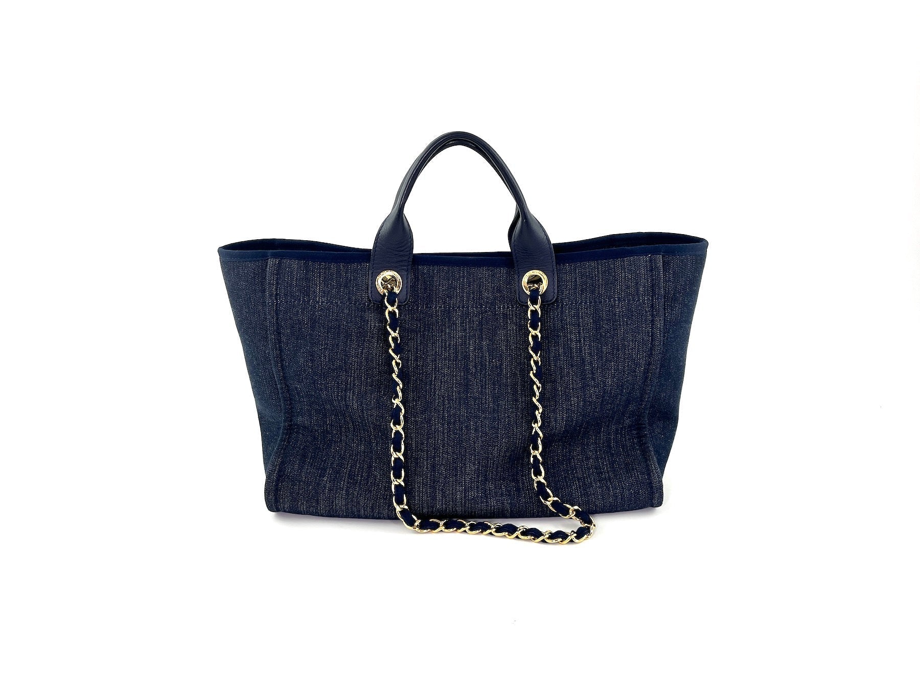 Chanel Deauville Medium Navy Shopping Tote Tote Bag - Rovelle Bags