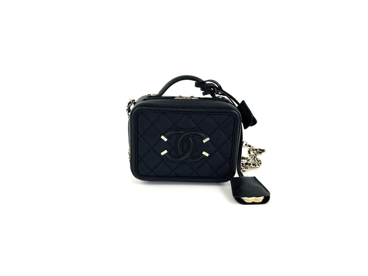 Chanel Filigree Small Black Caviar Cosmetic Crossbody Bag - Rovelle Bags