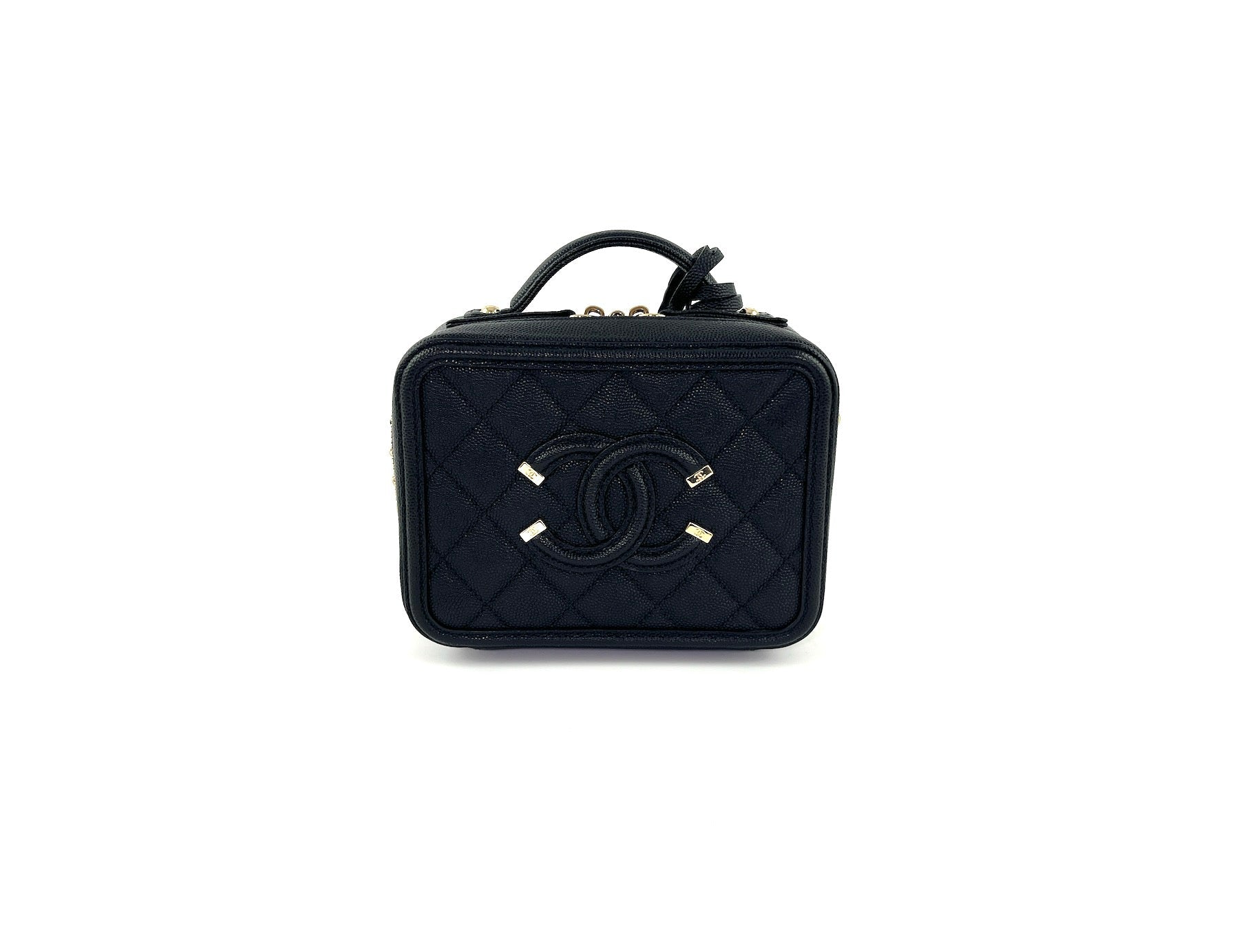 Chanel Filigree Small Black Caviar Cosmetic Crossbody Bag - Rovelle Bags