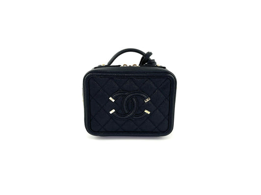 Chanel Filigree Small Black Caviar Cosmetic Crossbody Bag - Rovelle Bags
