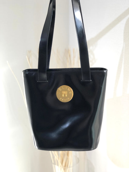 CELINE Arc de Triomphe Plate Leather Tote Bag Black Gold Old Celine