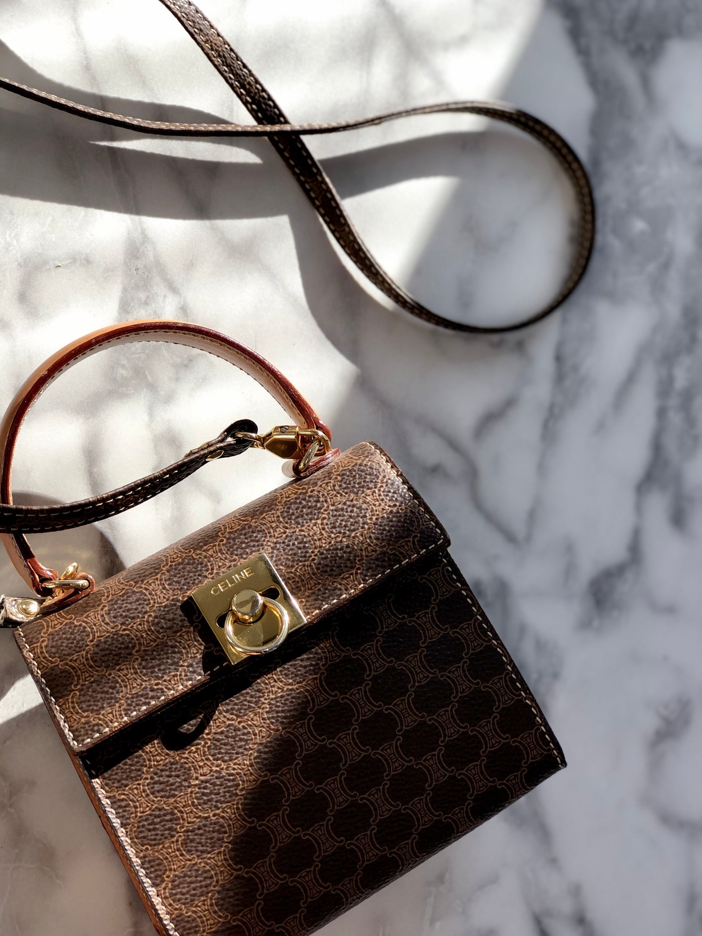 CELINE Macadam Gancini Two-way Handbag Shoulder bag Brown sasmug