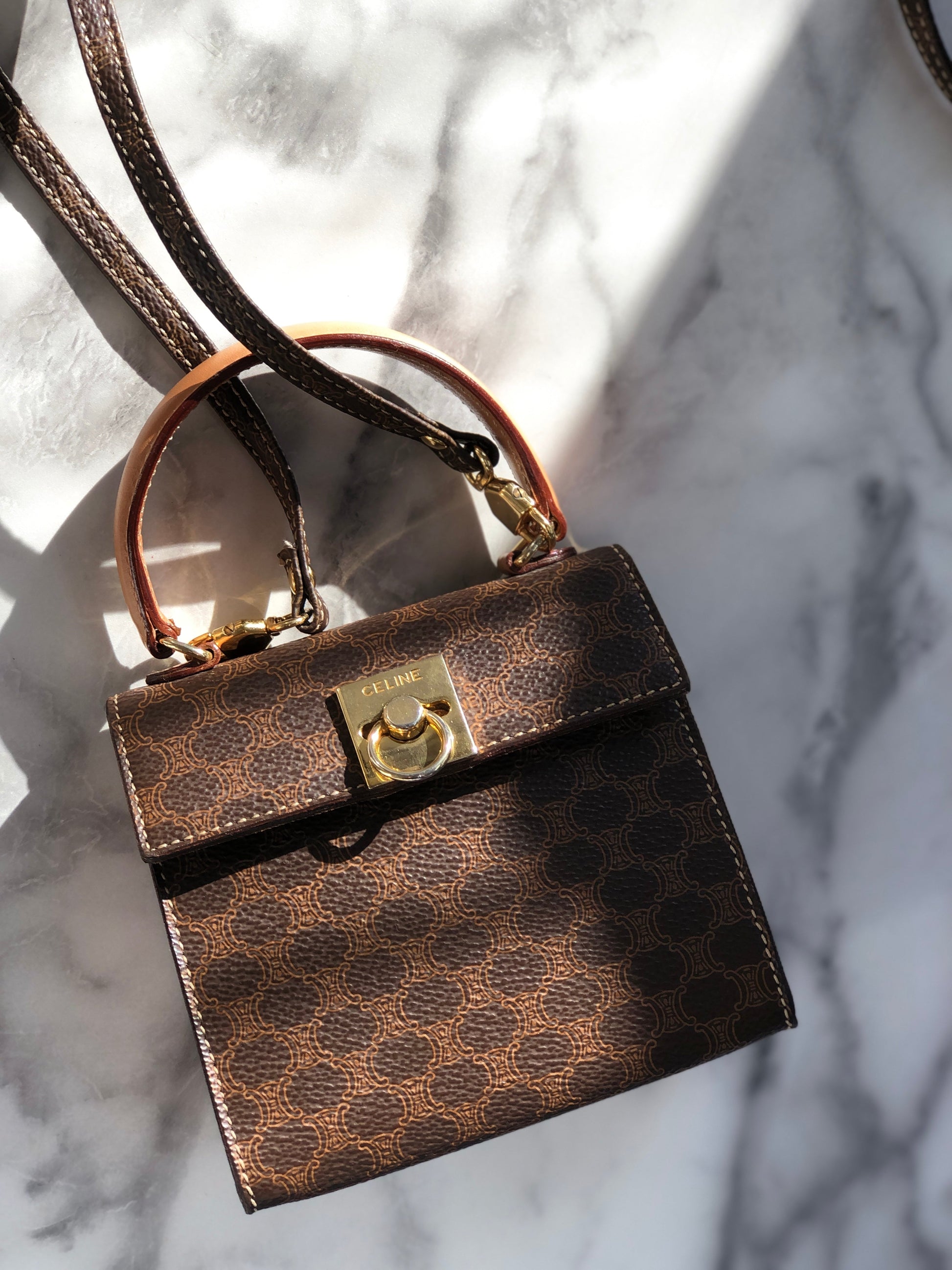 CELINE Macadam Gancini Two-way Handbag Shoulder bag Brown sasmug