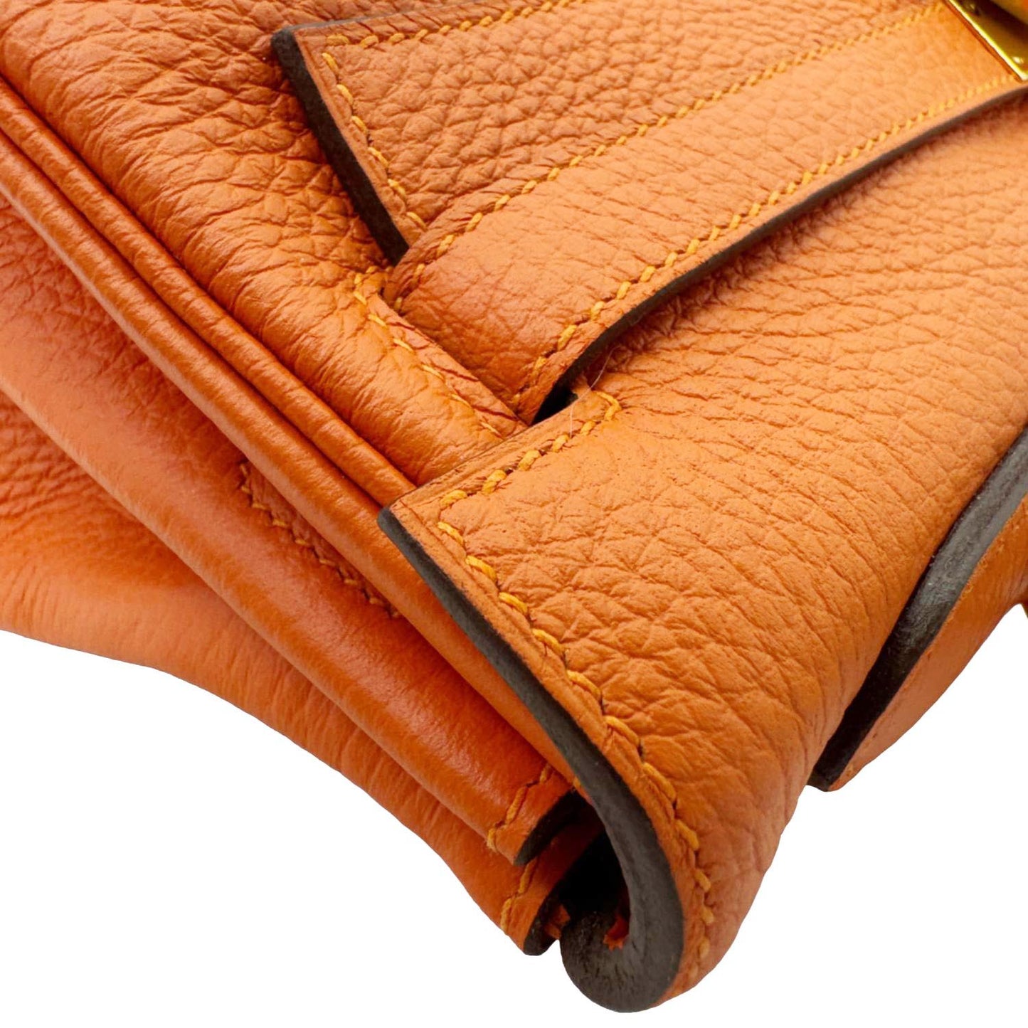 HERMES Kelly 28 Clemence Leather Shoulder Bag Orange