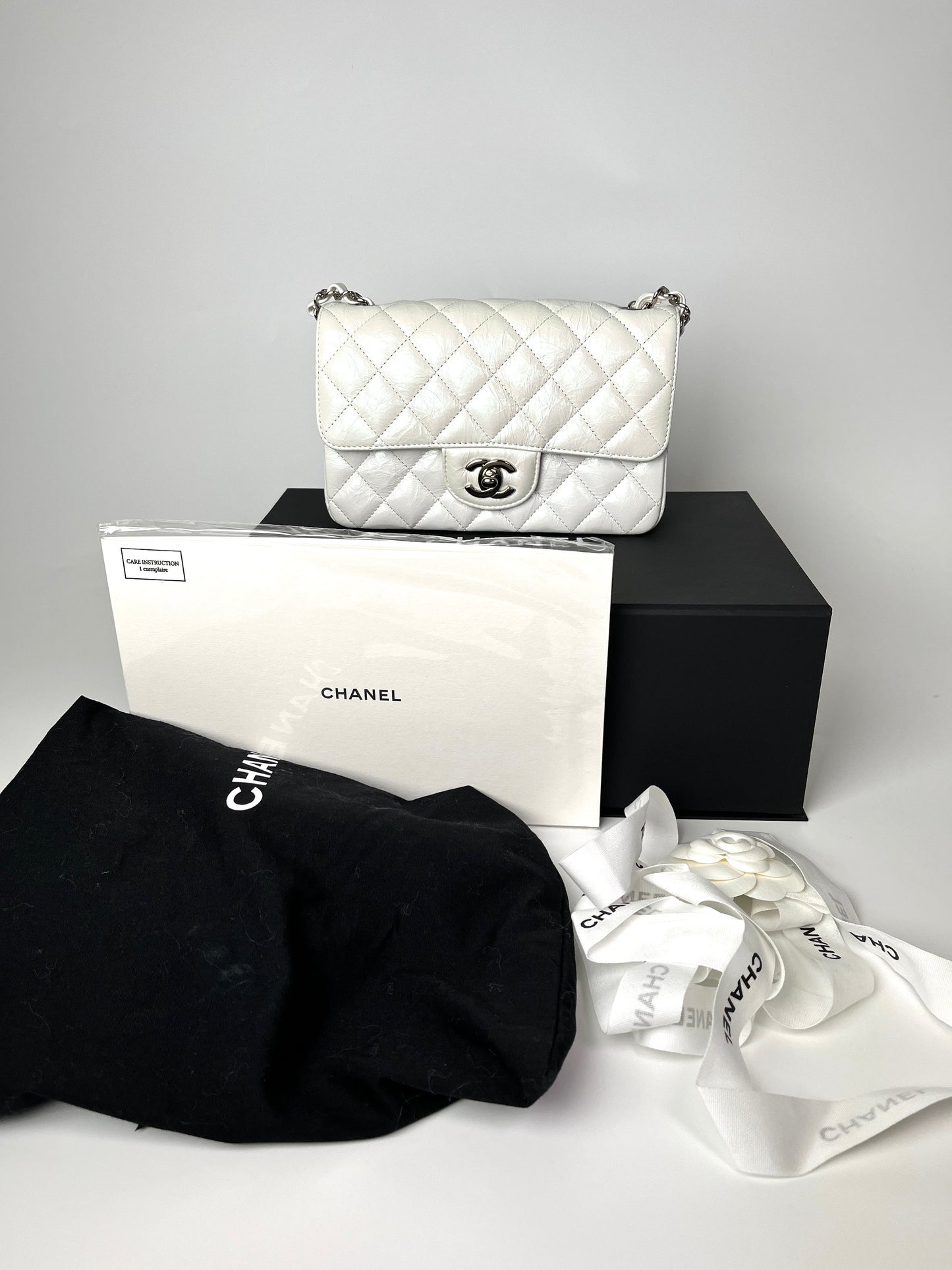 Chanel White 2021 Rectangular Mini Crumpled Flap Bag - Rovelle Bags