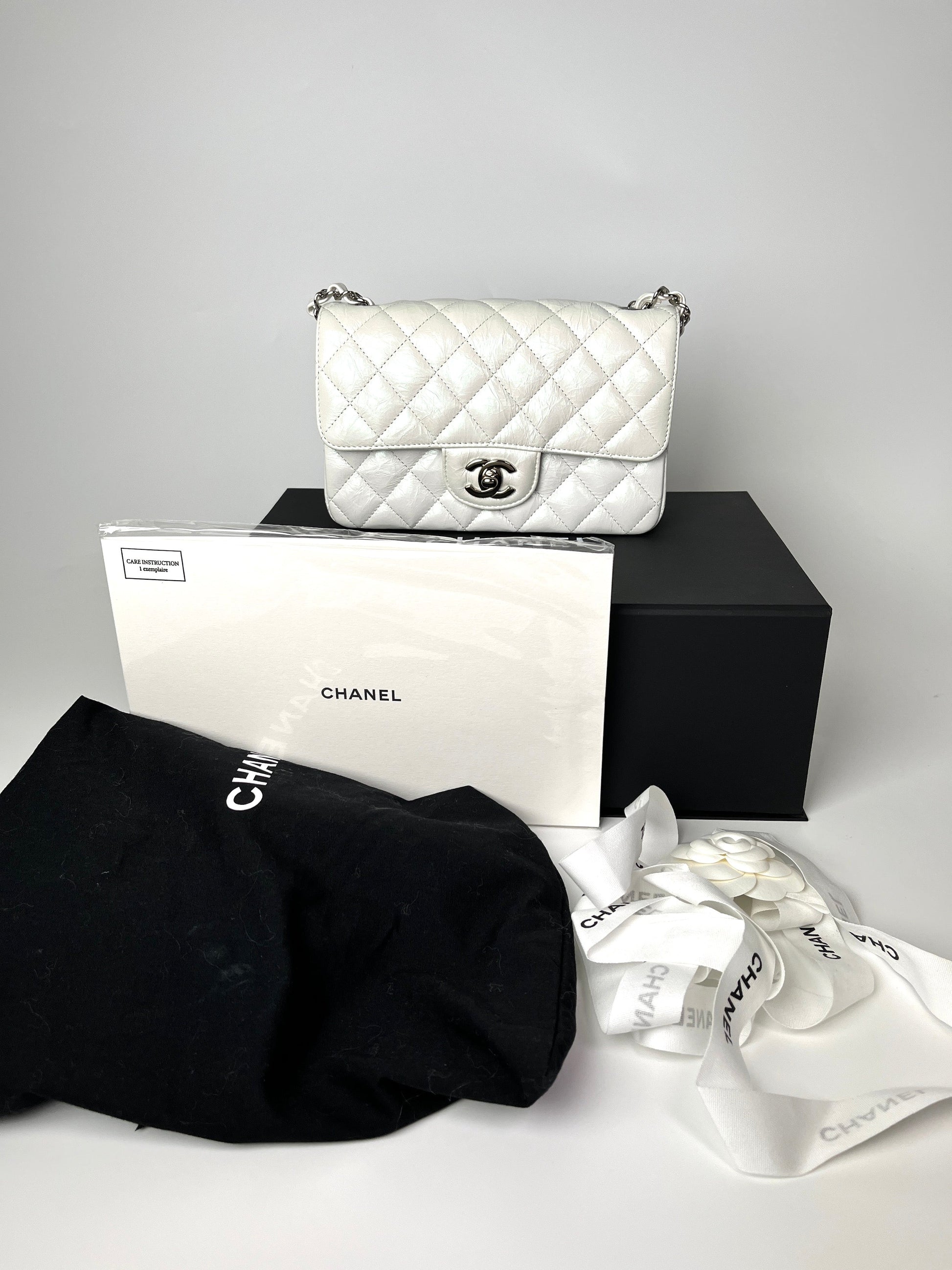 Chanel White 2021 Rectangular Mini Crumpled Flap Bag - Rovelle Bags