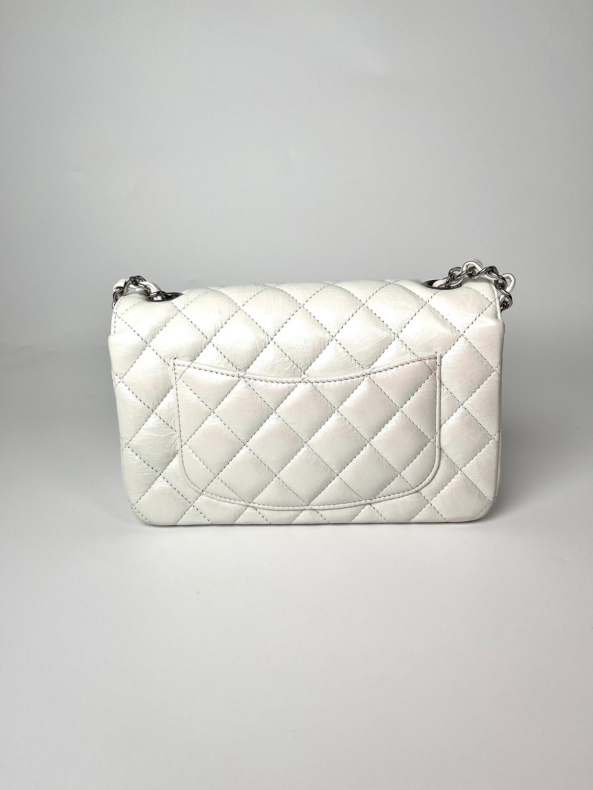 Chanel White 2021 Rectangular Mini Crumpled Flap Bag - Rovelle Bags