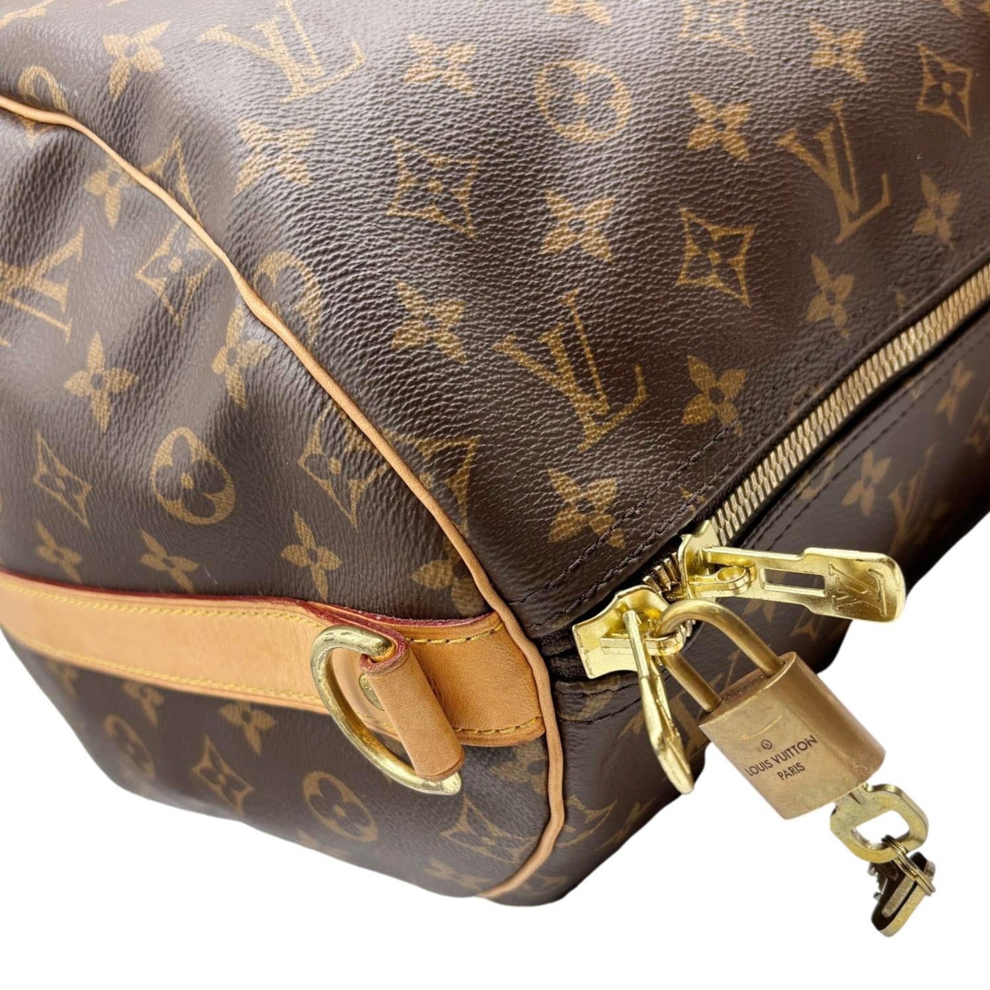 LOUIS VUITTON Keepall 55 Bandouliere Monogram Canvas Travel Bag Brown