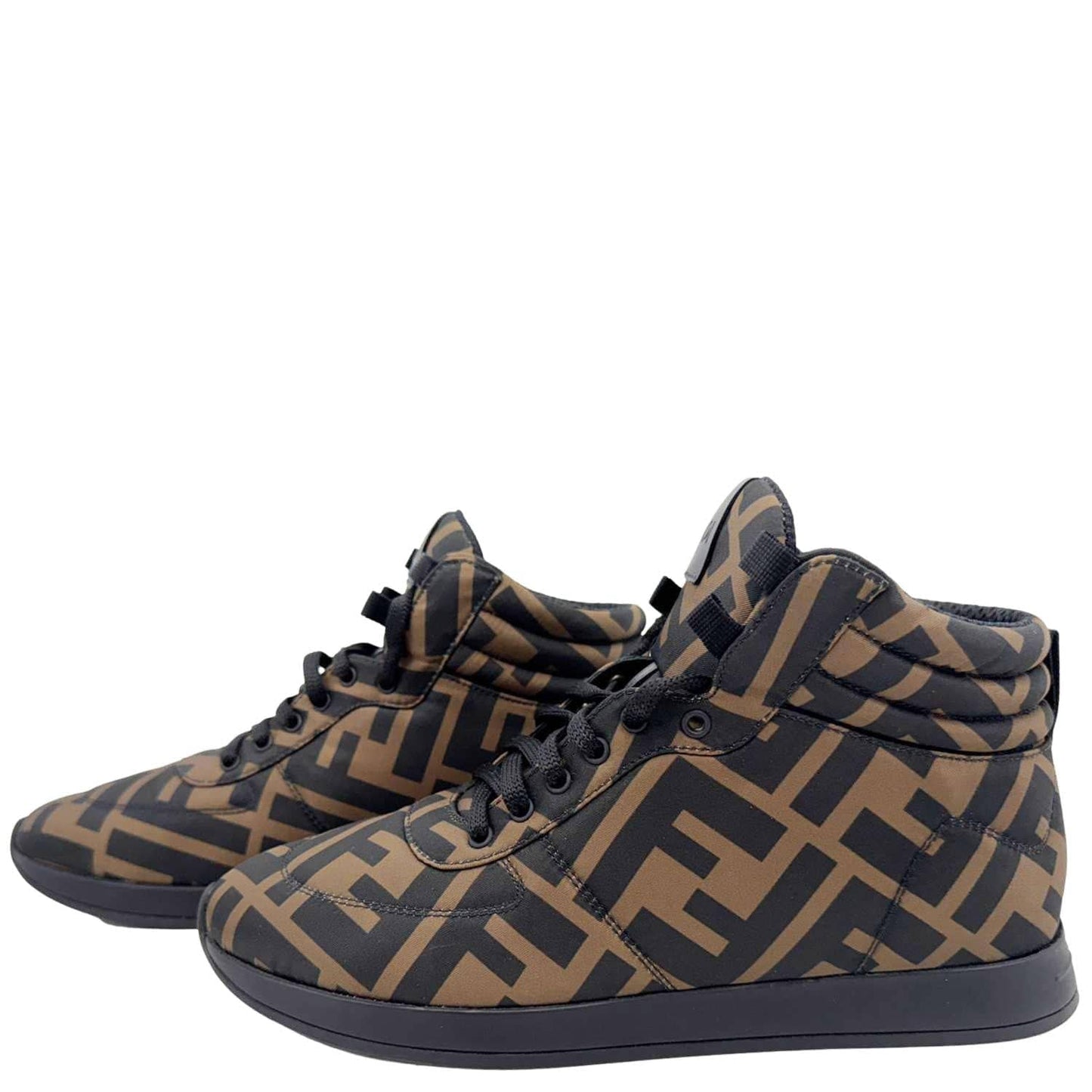 FENDI High Top FF Quilted Zucca Nylon Sneakers Size 38 Brown