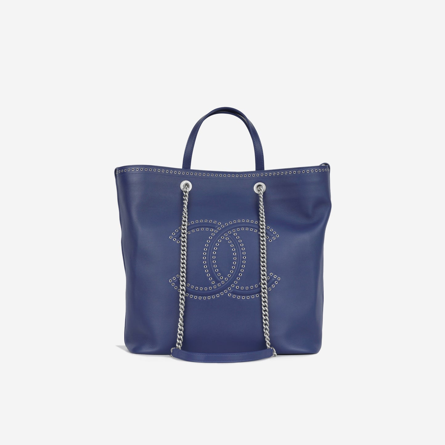 Chanel Deauville Calfskin Silver Tote Bag Calfskin