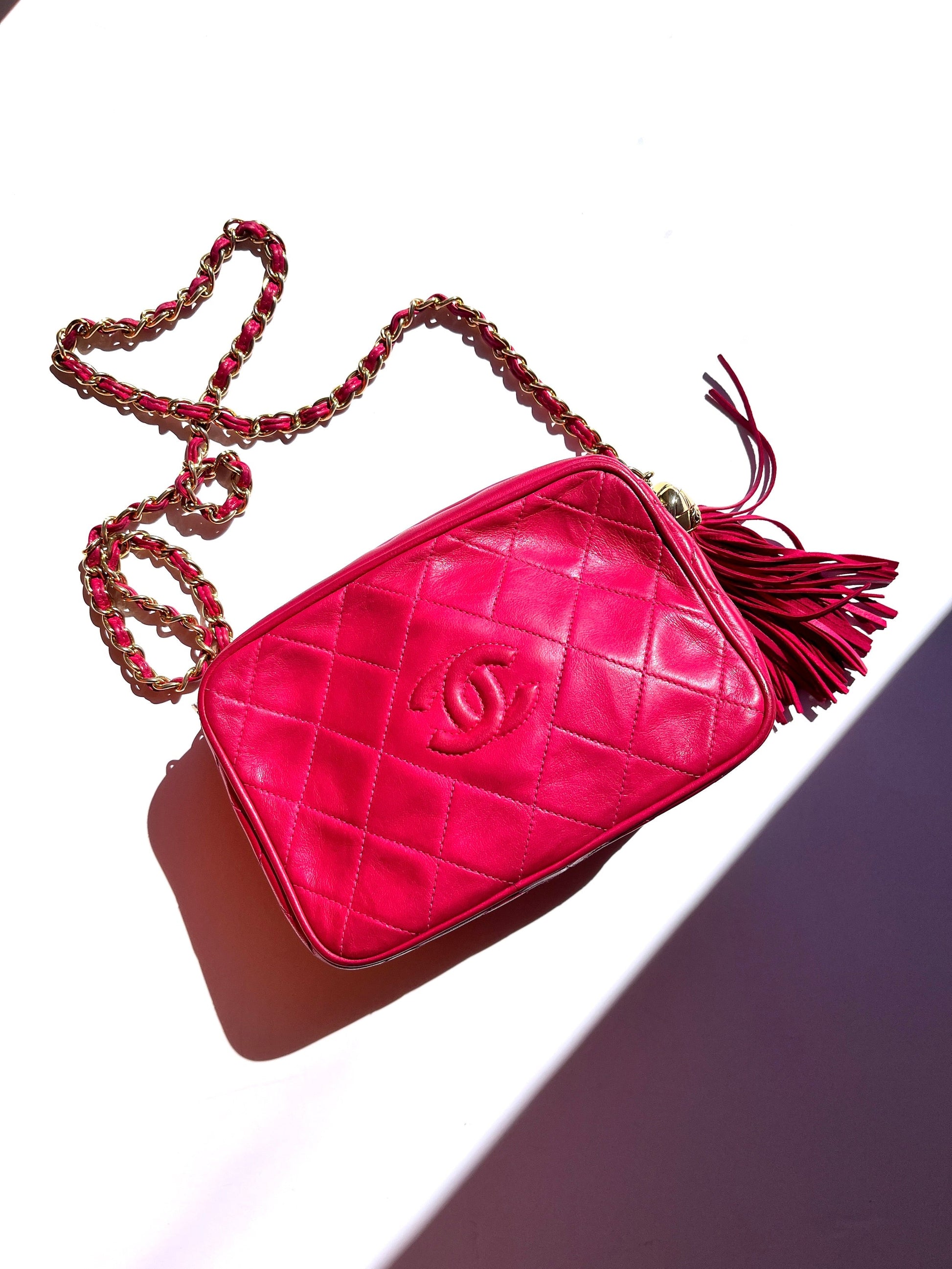 Chanel Tassel Pink Leather Quilted Crossbody Crossbody Bag - Rovelle Bags