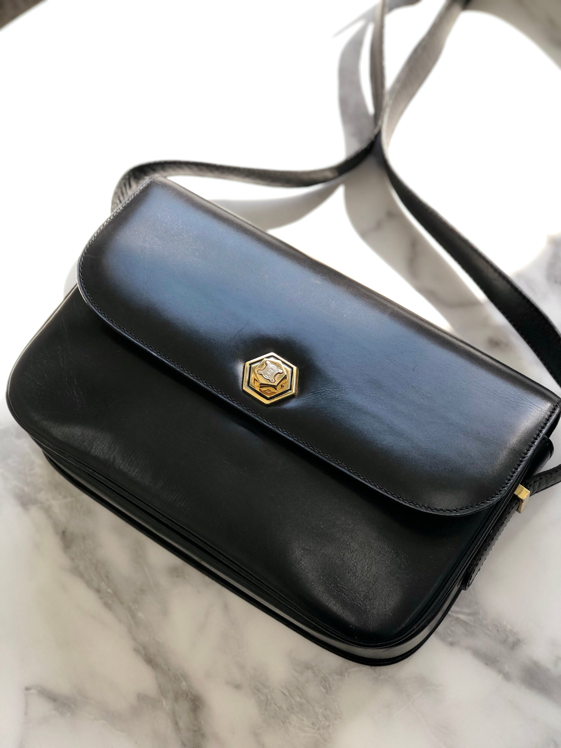 CELINE Triomphe Turn lock Crossbody Shoulderbag Black Old CELINE pcmwku