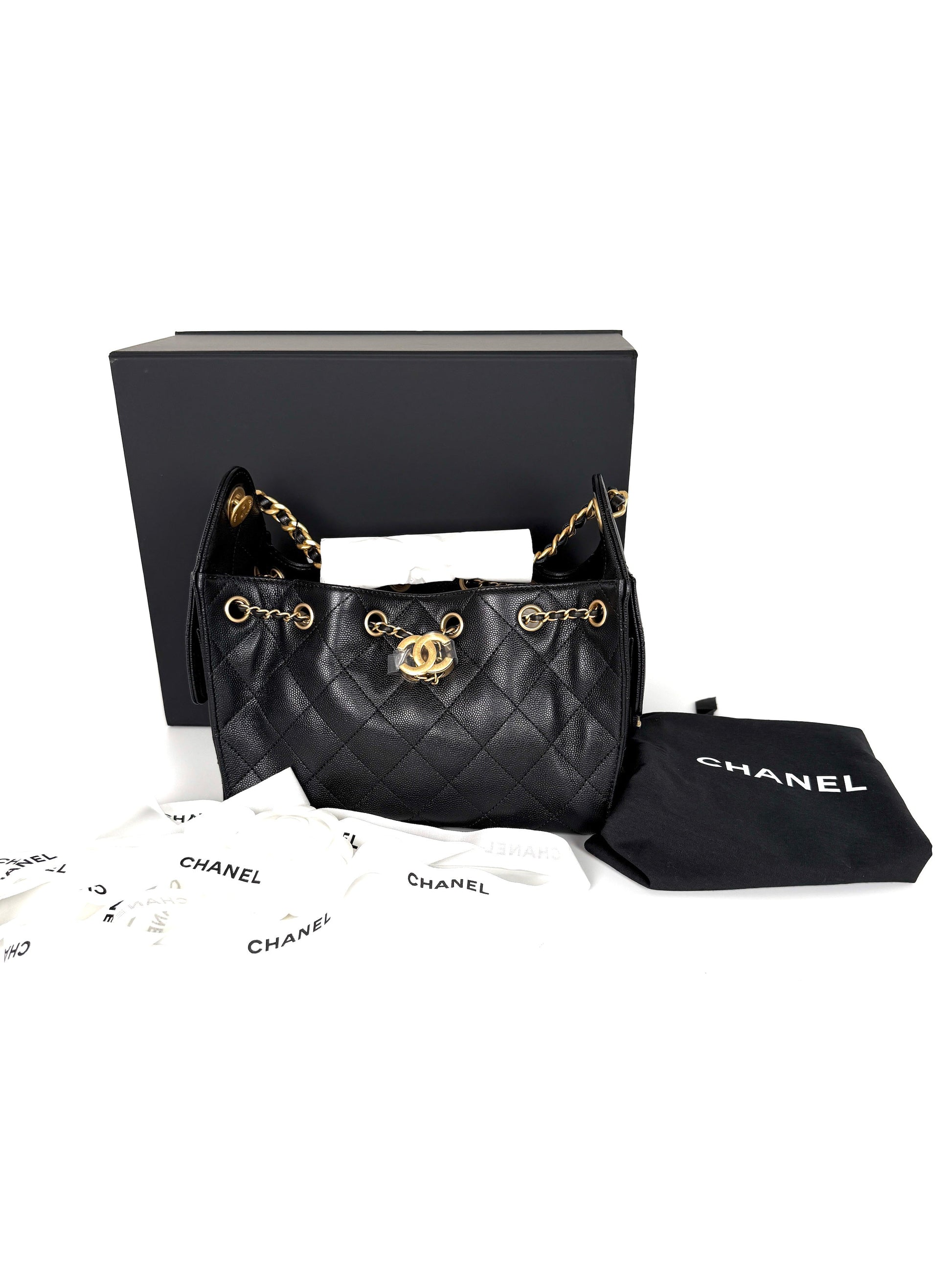 Chanel 25 Mini Black Quilted Caviar Shoulder Bag - Rovelle Bags