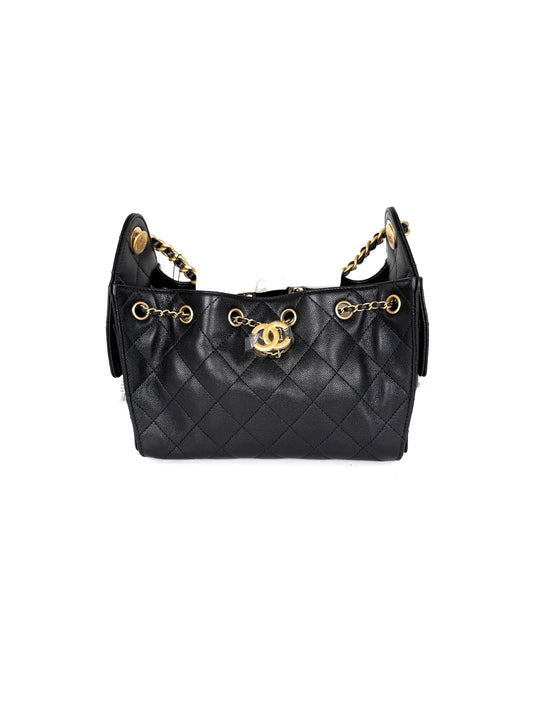 Chanel 25 Mini Black Quilted Caviar Shoulder Bag - Rovelle Bags