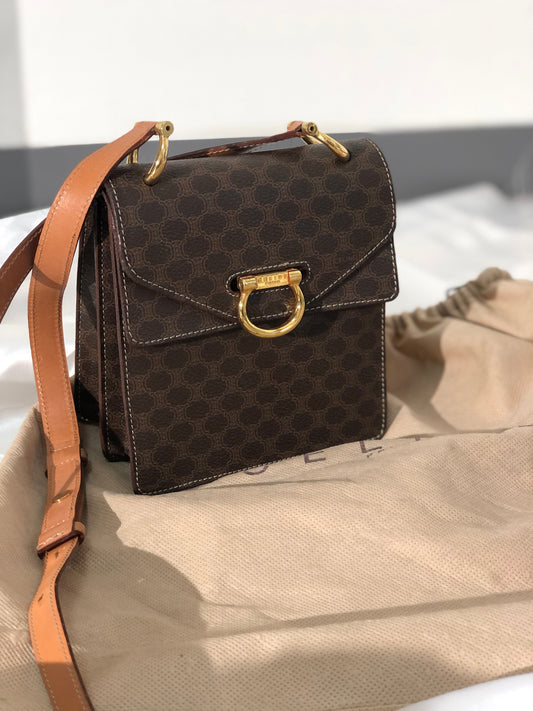 CELINE Macadam Gancini Double Flap Mini bag Shoulder bag Brown Old CELINE s5ygdx
