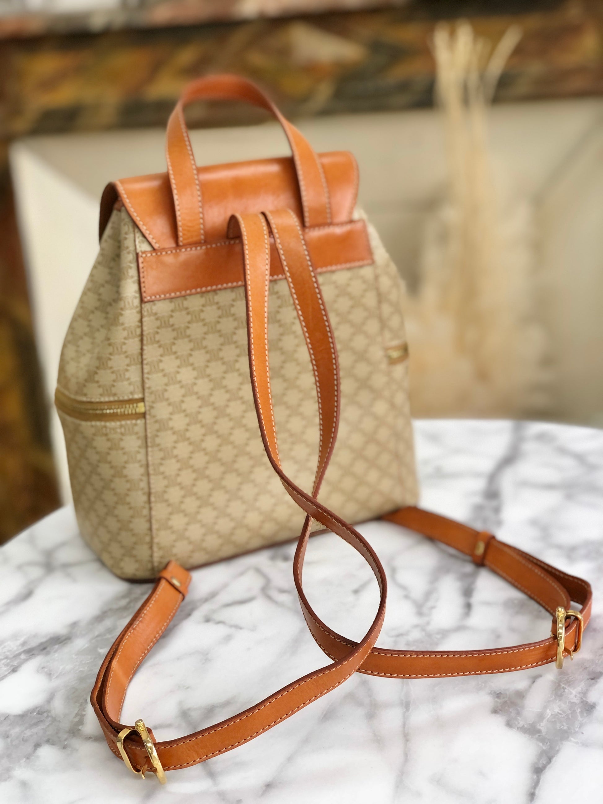 CELINE Macadam Triomphe Backpack Beige Old Celine mchxj3