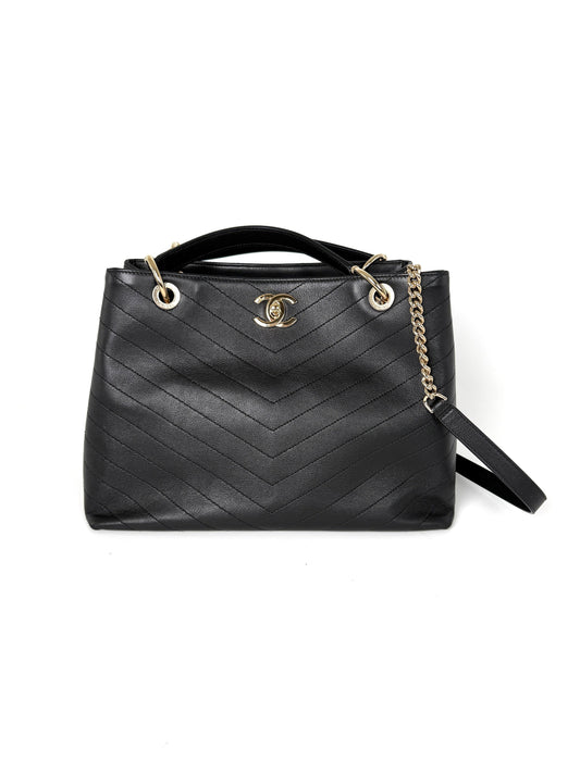 Chanel Large Chevron Stitched Chic Shopping Tote Bag - Rovelle Bags